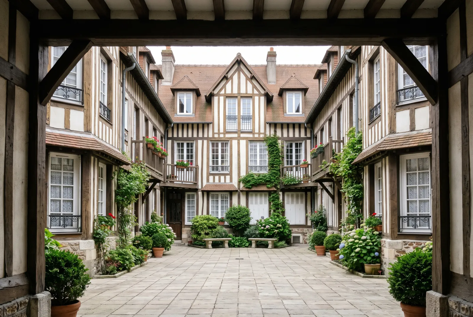 Cour intérieure d'un immeuble à Deauville